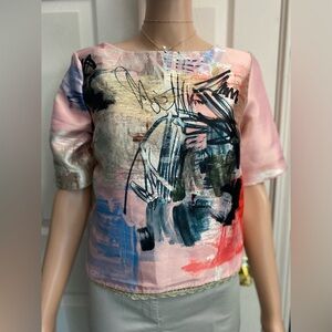 Graphic Pink and Orange Short Sleeve Blouse